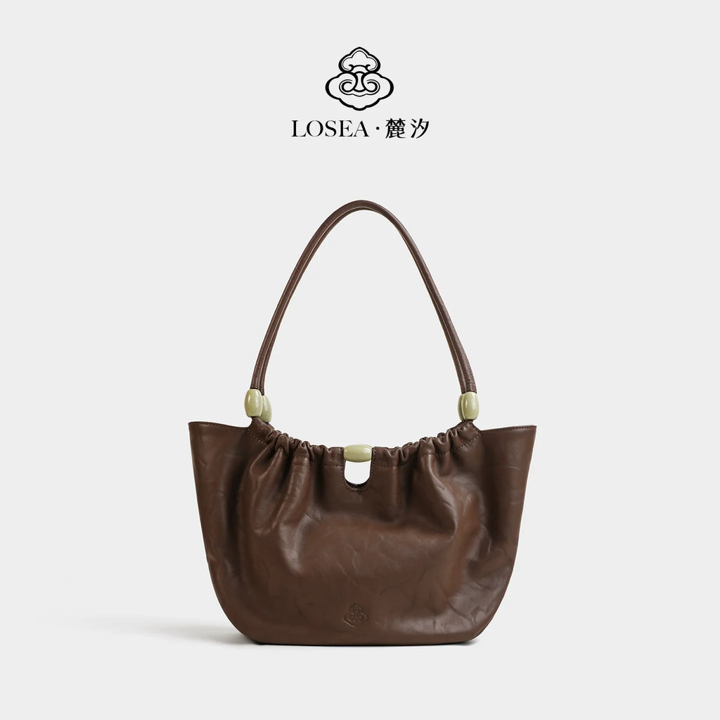 LOSEA Jade Green Top-Grain Leather Magnetic Snap Basket Bag