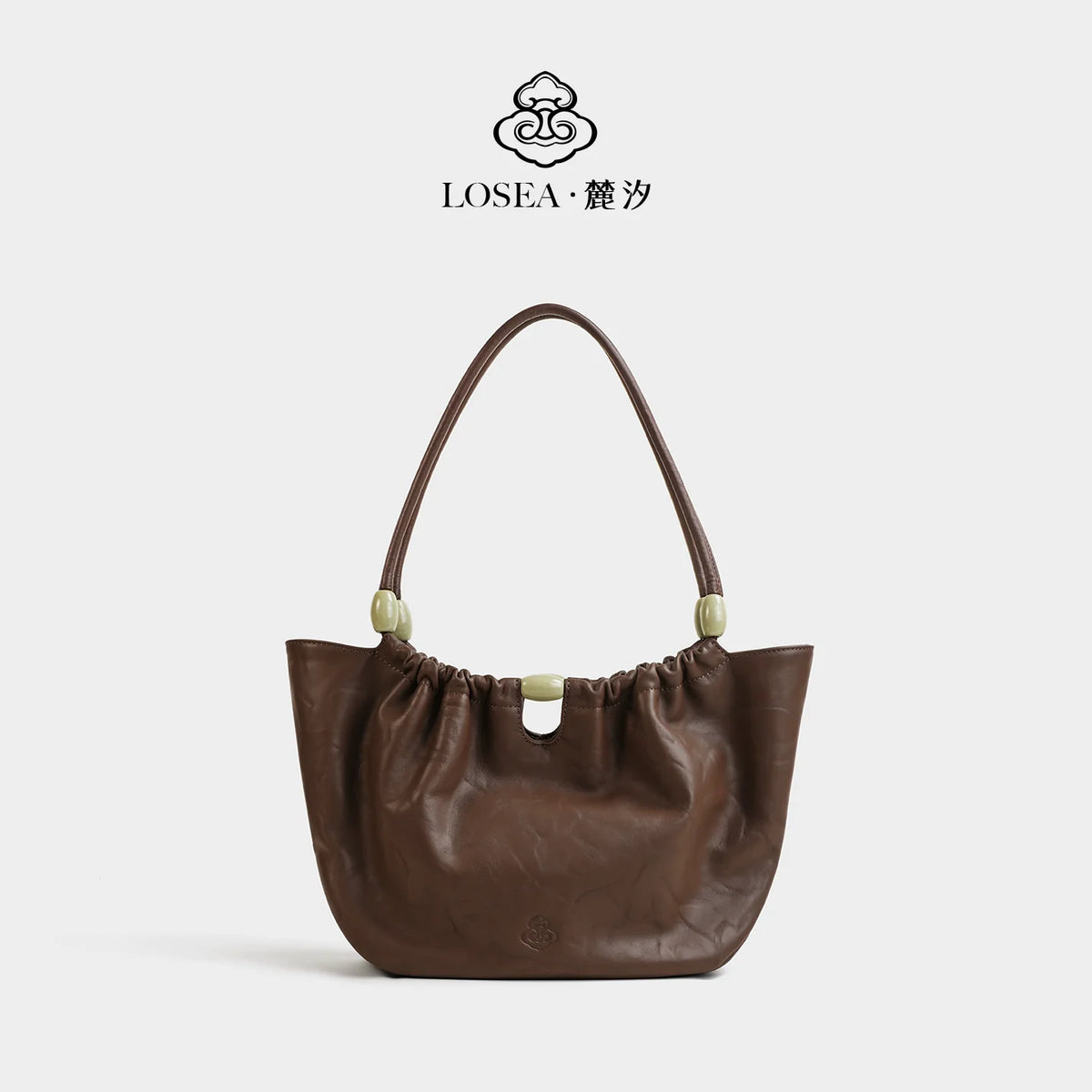LOSEA Jade Green Top-Grain Leather Magnetic Snap Basket Bag
