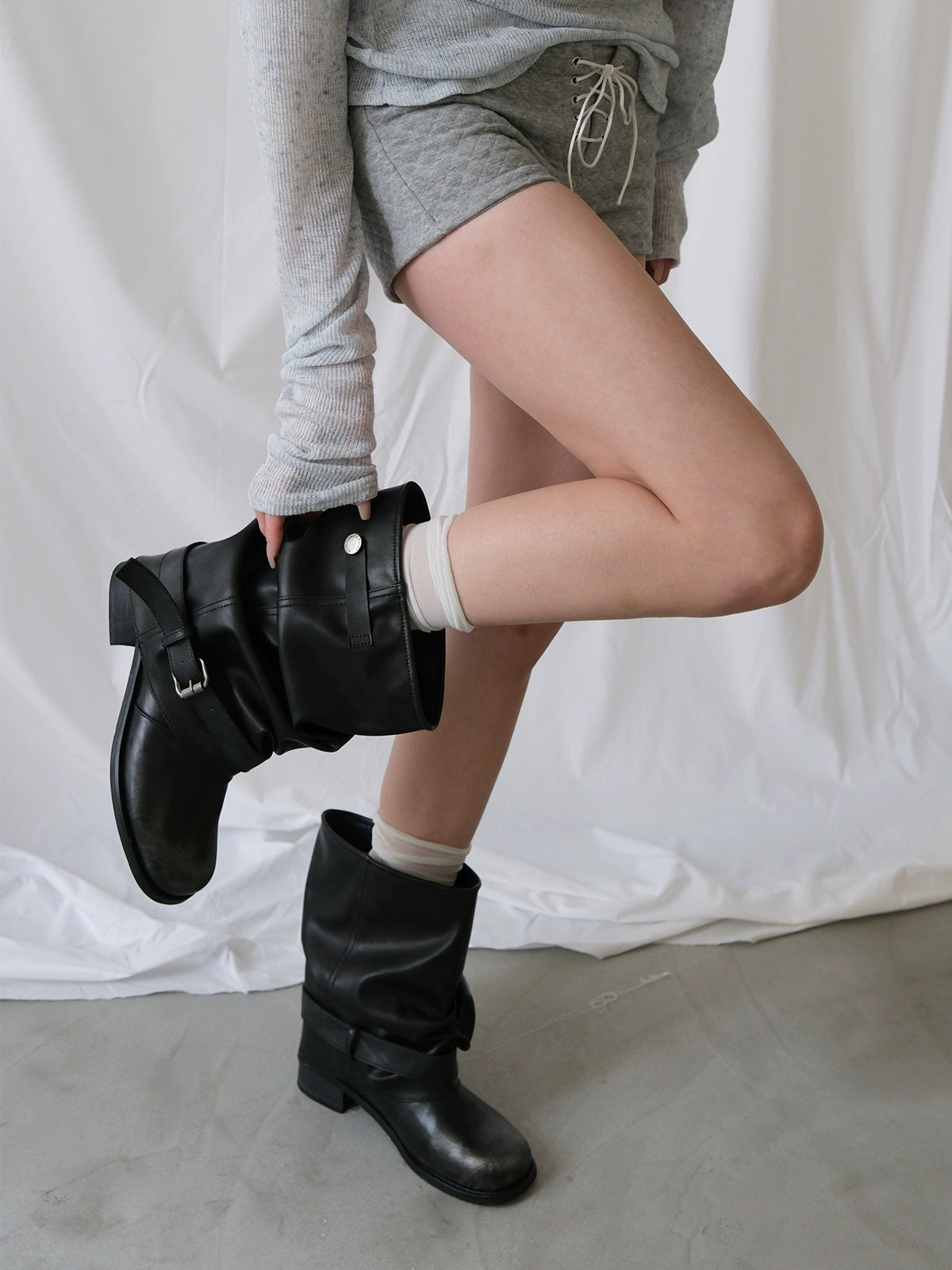 Mooreyu Western Cowboy Pleated Pile Knight Boots