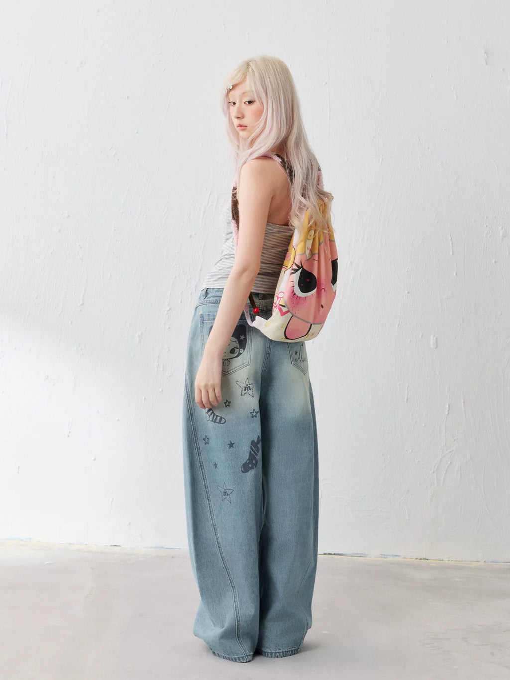 MASOOMAKE x Xiaoman Graffiti Print High-Waist Loose Jeans