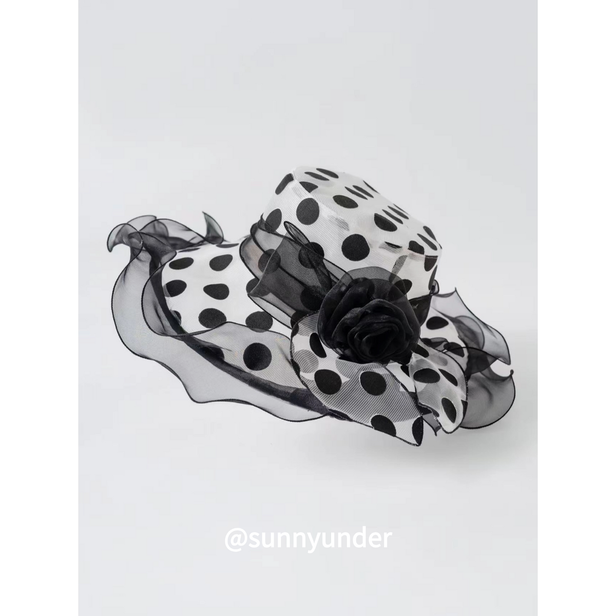 Sunnyunder Polka Dot Ruffle Edge Breathable Lace Cap