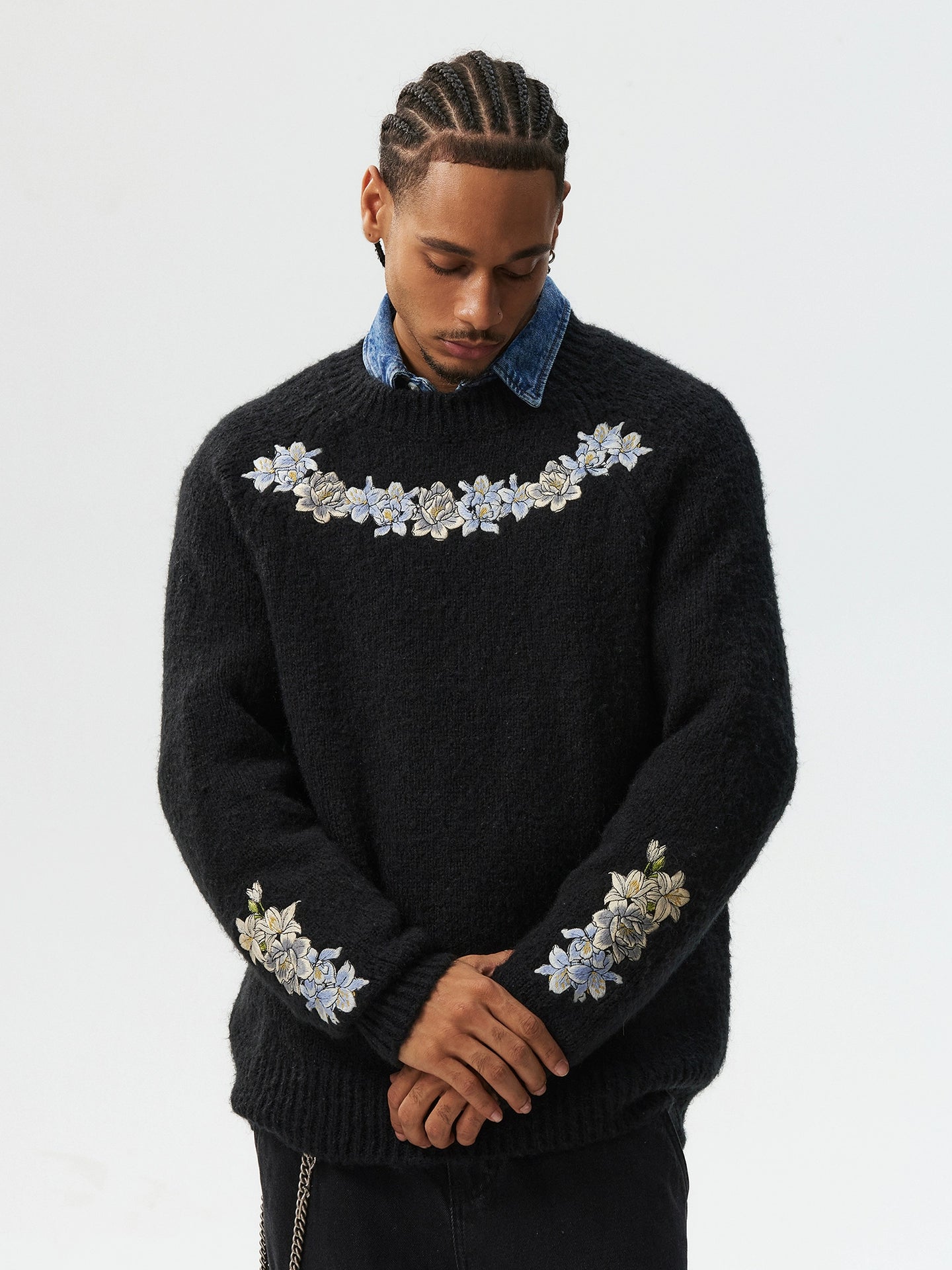 MEDM Floral Mohair Casual Crew Neck Sweater