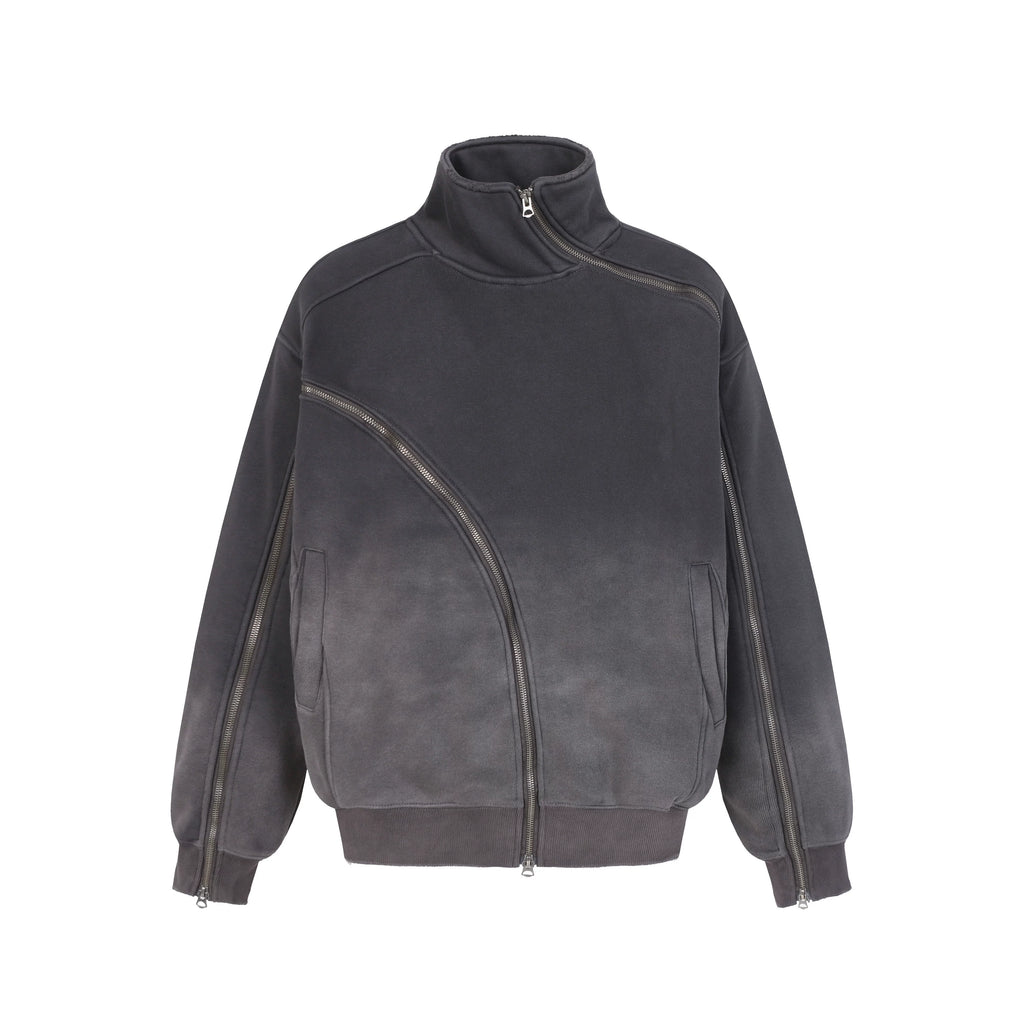 BTSG niche silhouette irregular zipper stand-up collar jacket