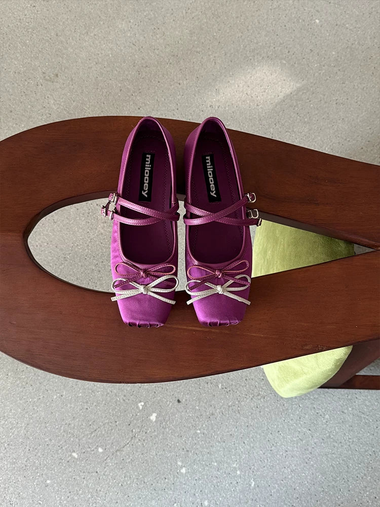 MILOOEY Leather Bow Mary Jane Ballet Flat