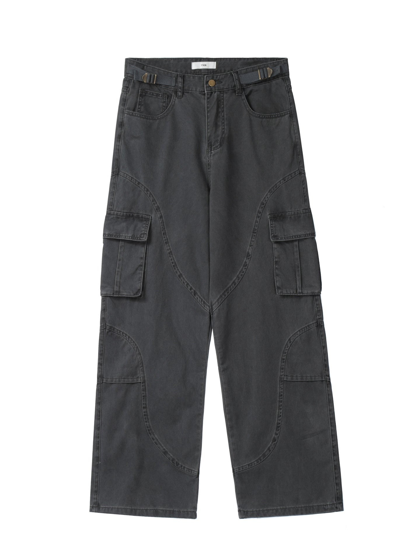 11KN Retro Three-dimensional Large Pocket Straight Slacks