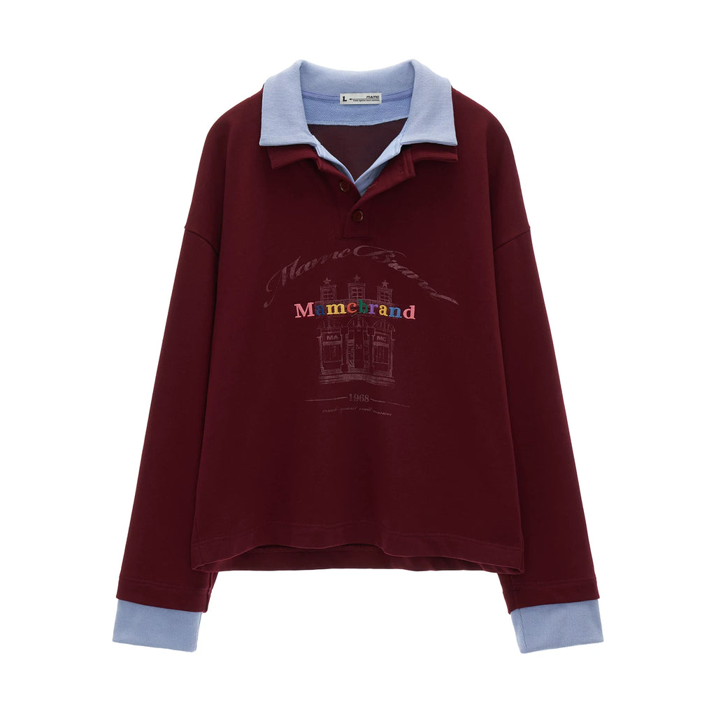 MAMC Two-Piece Polo Sweatshirt Loose Long-Sleeve Tee