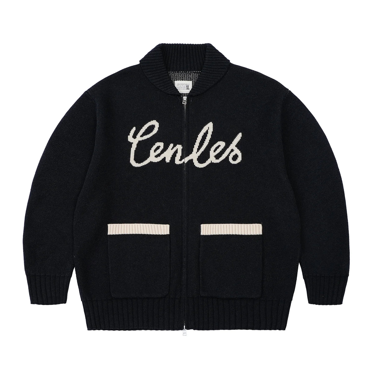 CENLES Wool-Blend Jacquard Knit Cardigan with Lapel