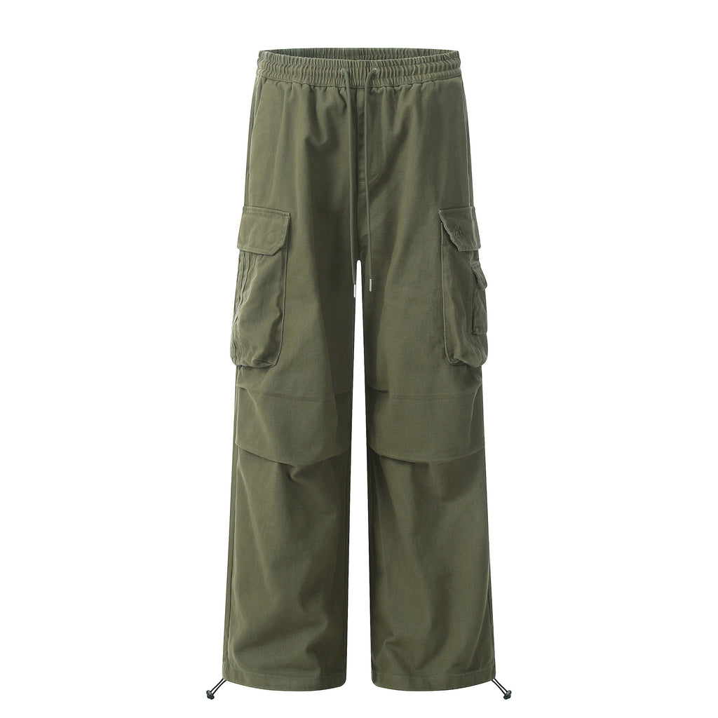 11KN Retro Drape Multi-pocket Drawstring Wide-leg Pants
