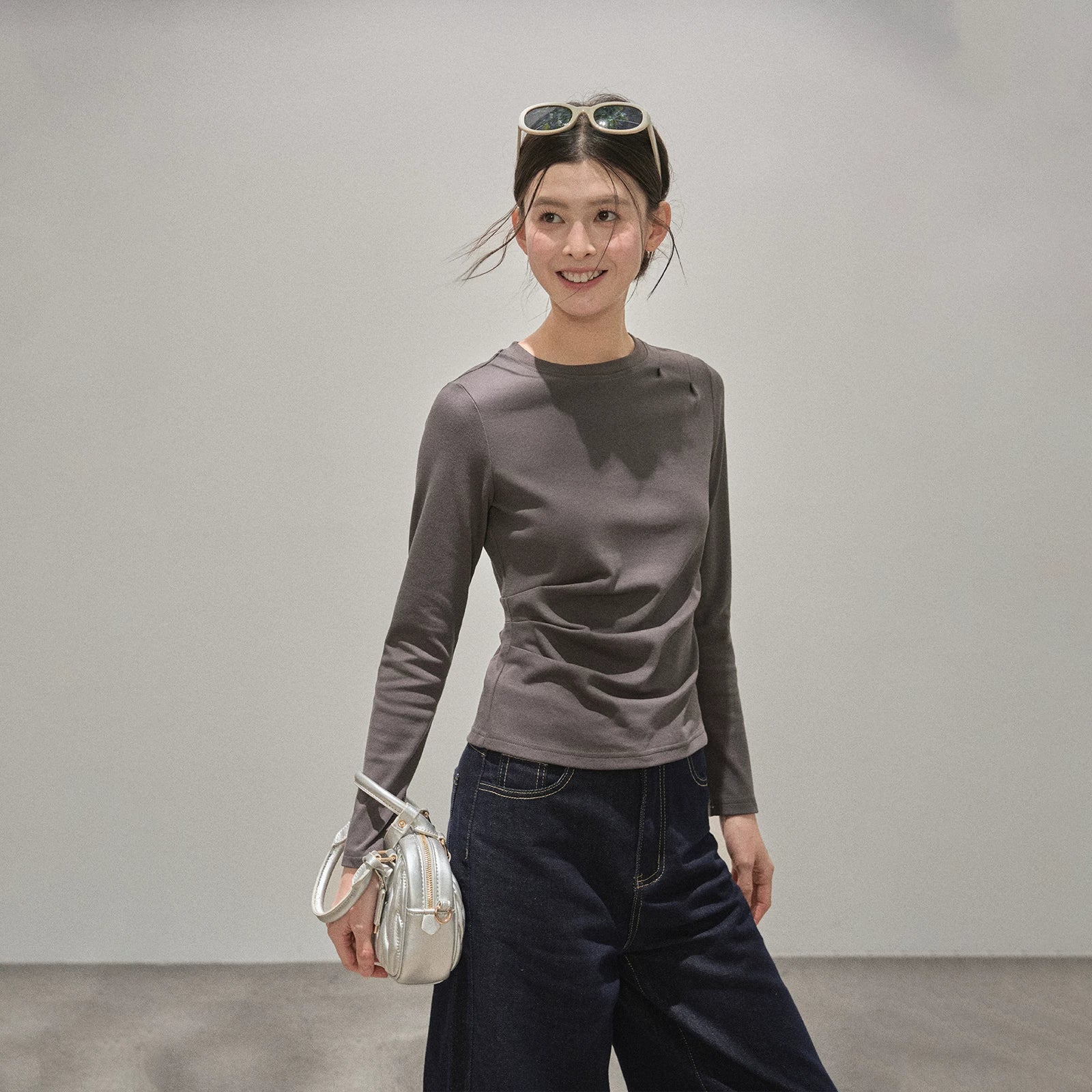 XUJING Crew Neck Shoulder Versatile Skinny Tee