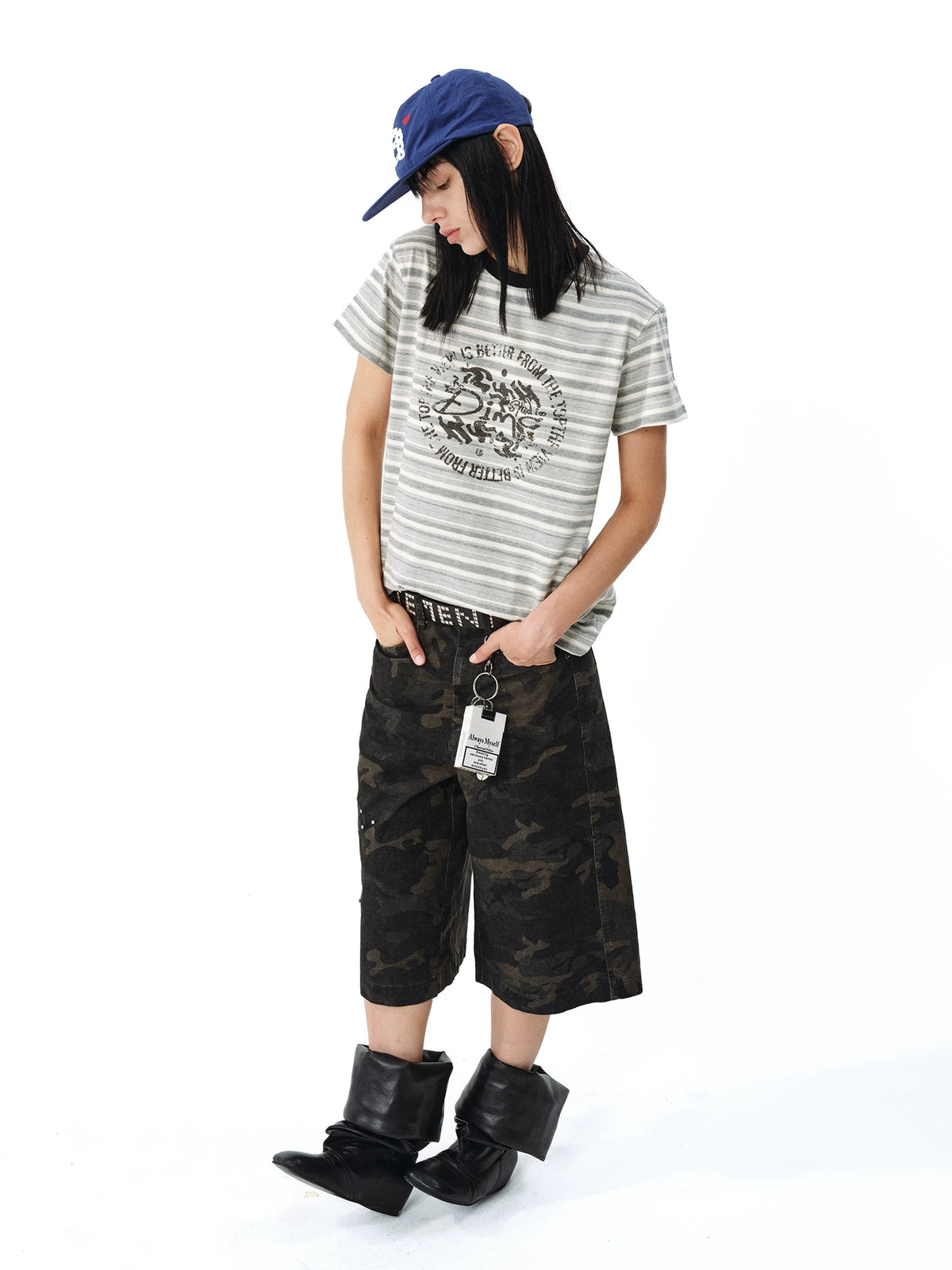 DIMC Mountain Peak View 260g Wrinkle-Resistant Striped Tee