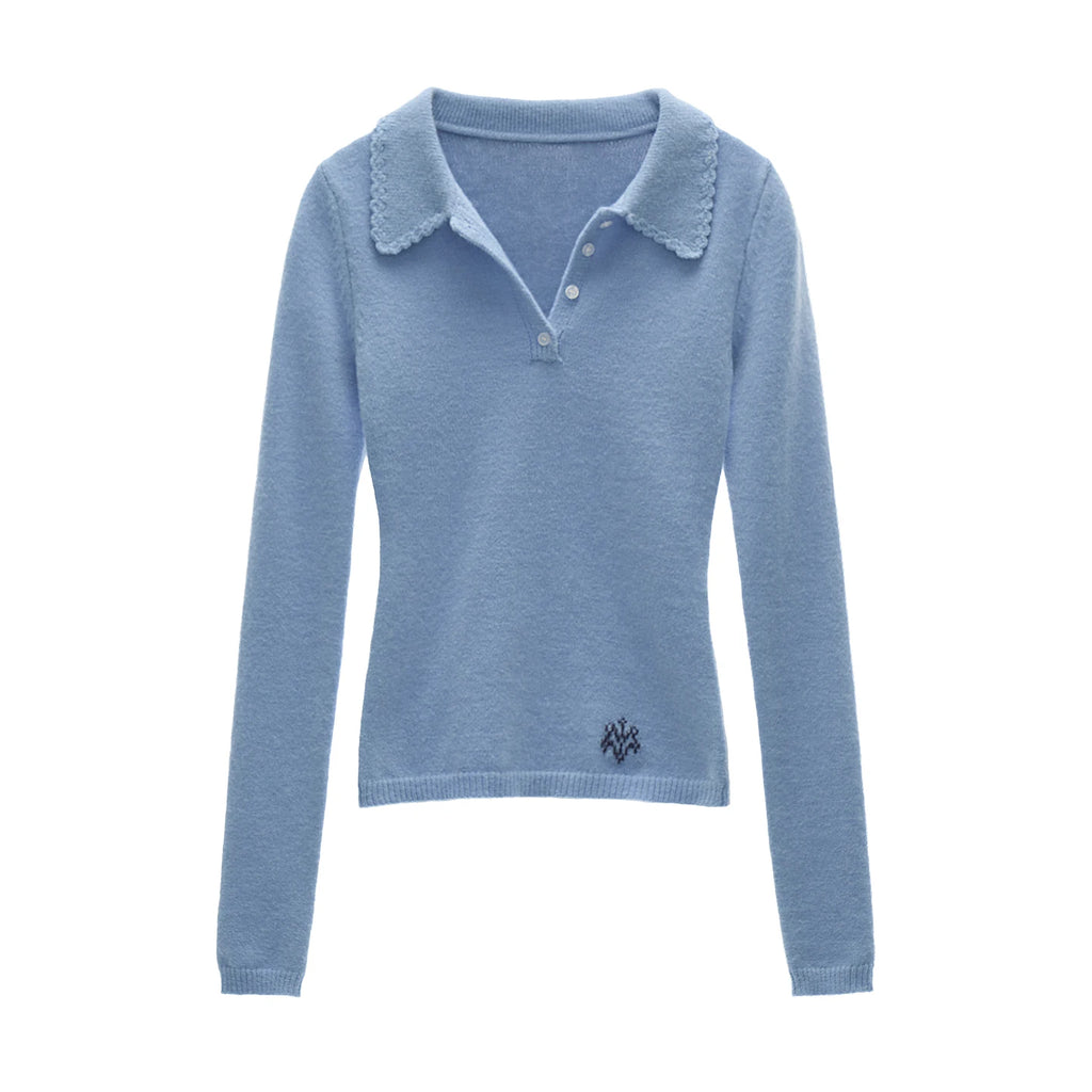 MAMC V-Neck Puff Sleeve Slim Fit Soft Knit Sweater