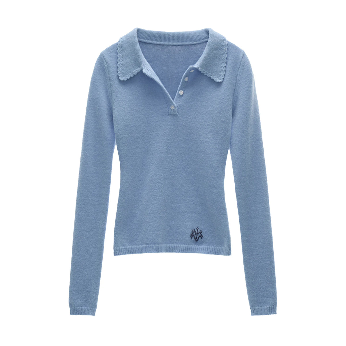 MAMC V-Neck Puff Sleeve Slim Fit Soft Knit Sweater