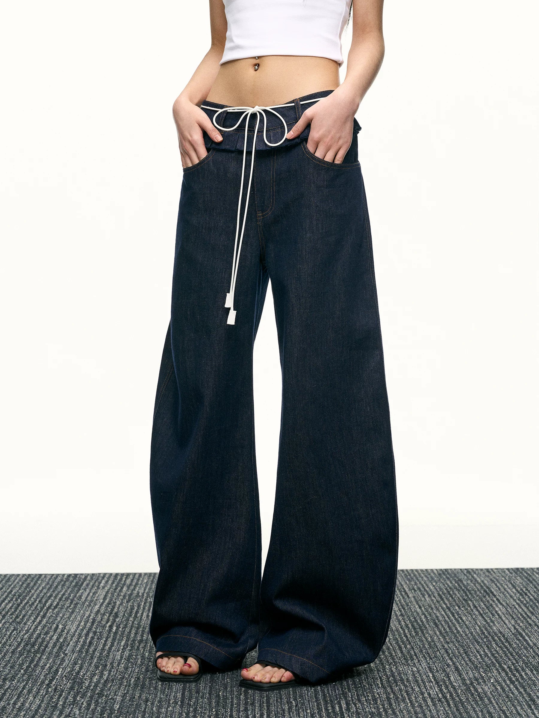 Aaisup High Waist Fungus Edge Wide Leg Floor Pants