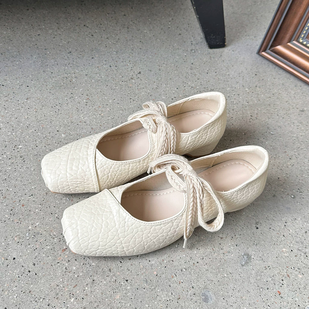 Lidaren Produced Lace-Up Ballet Flat with Pig-Nose Design