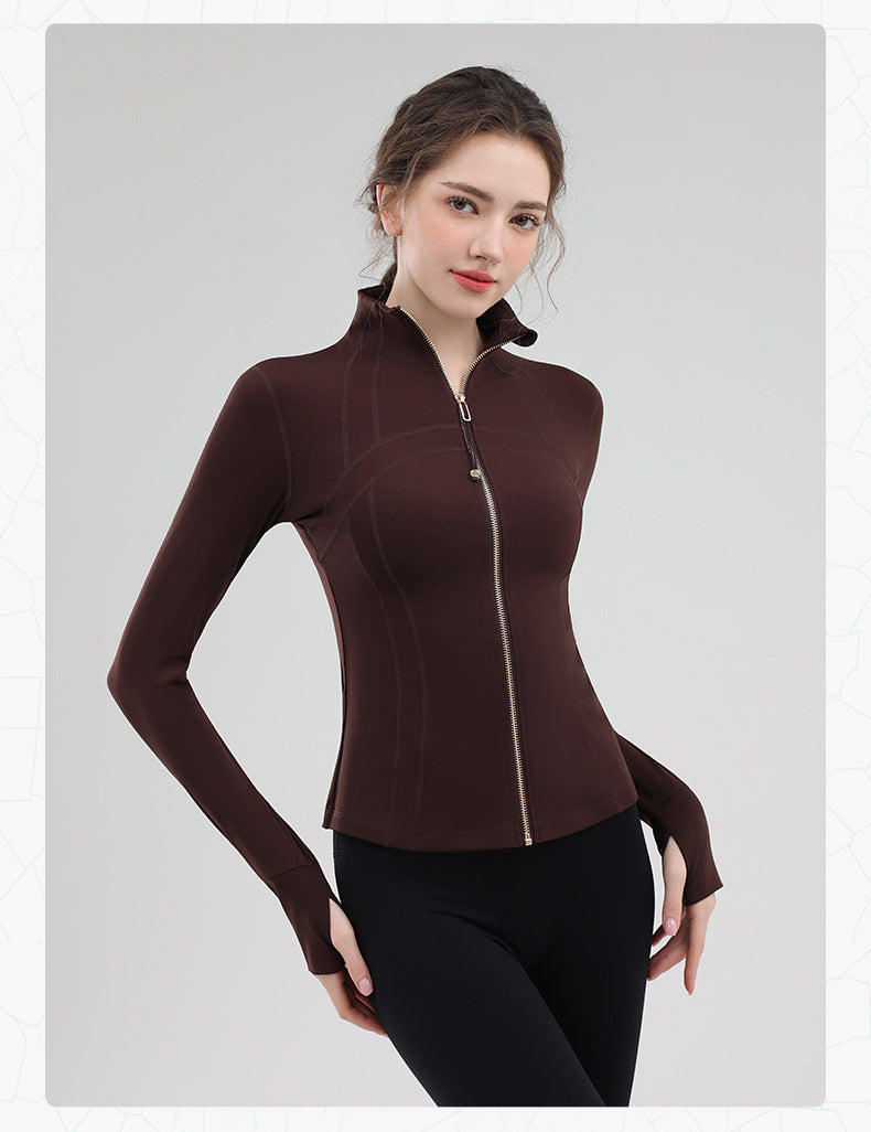 TIANQINGSE Splicing Turtleneck Slim Strap Finger Cover Long-sleeved Gym Clothes