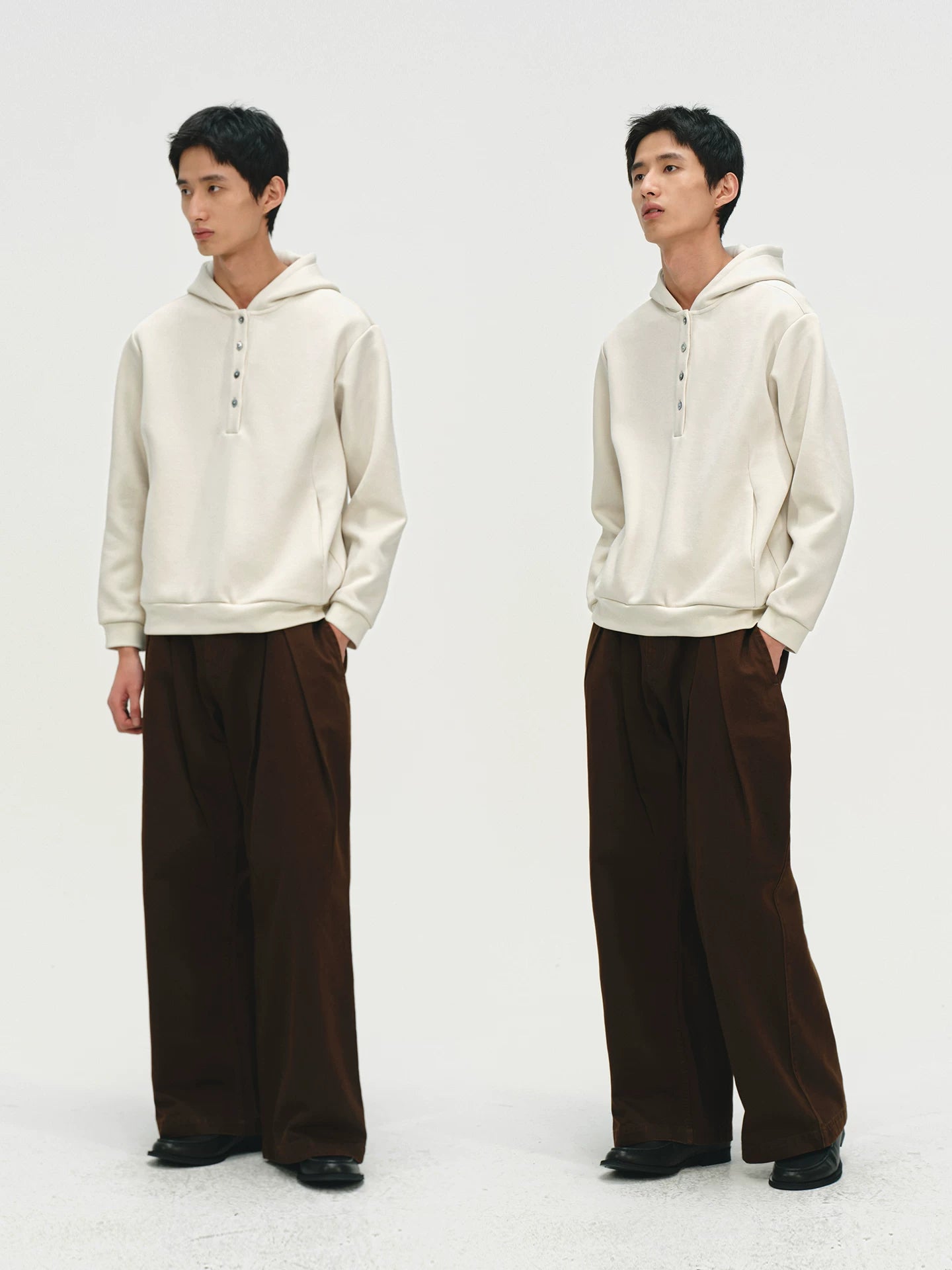 No Logo Warm and Soft Henry Collar Hooded Sweatshirt