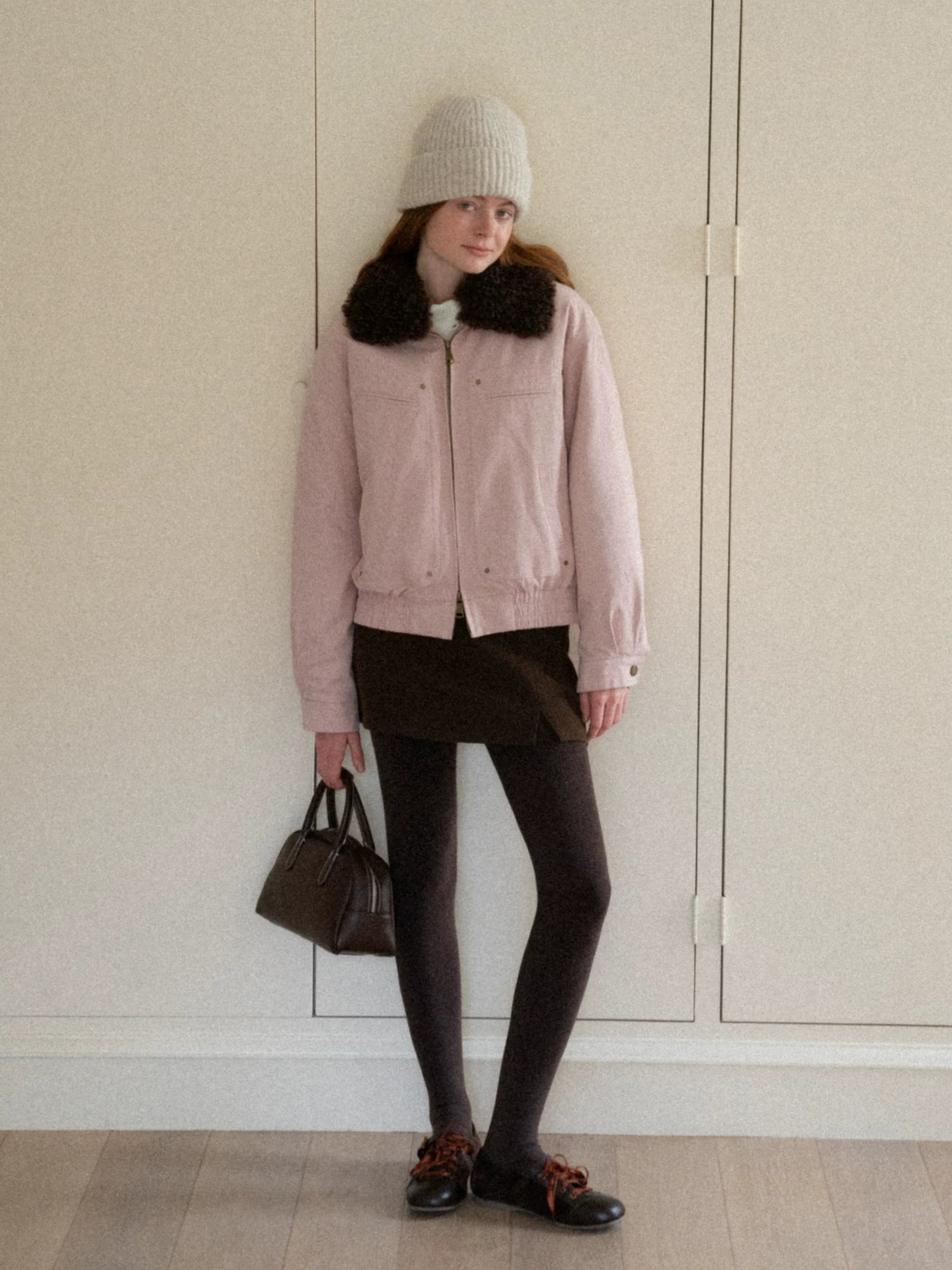 EGGKA Detachable Fur Collar Cargo Jacket Cotton Short Coat