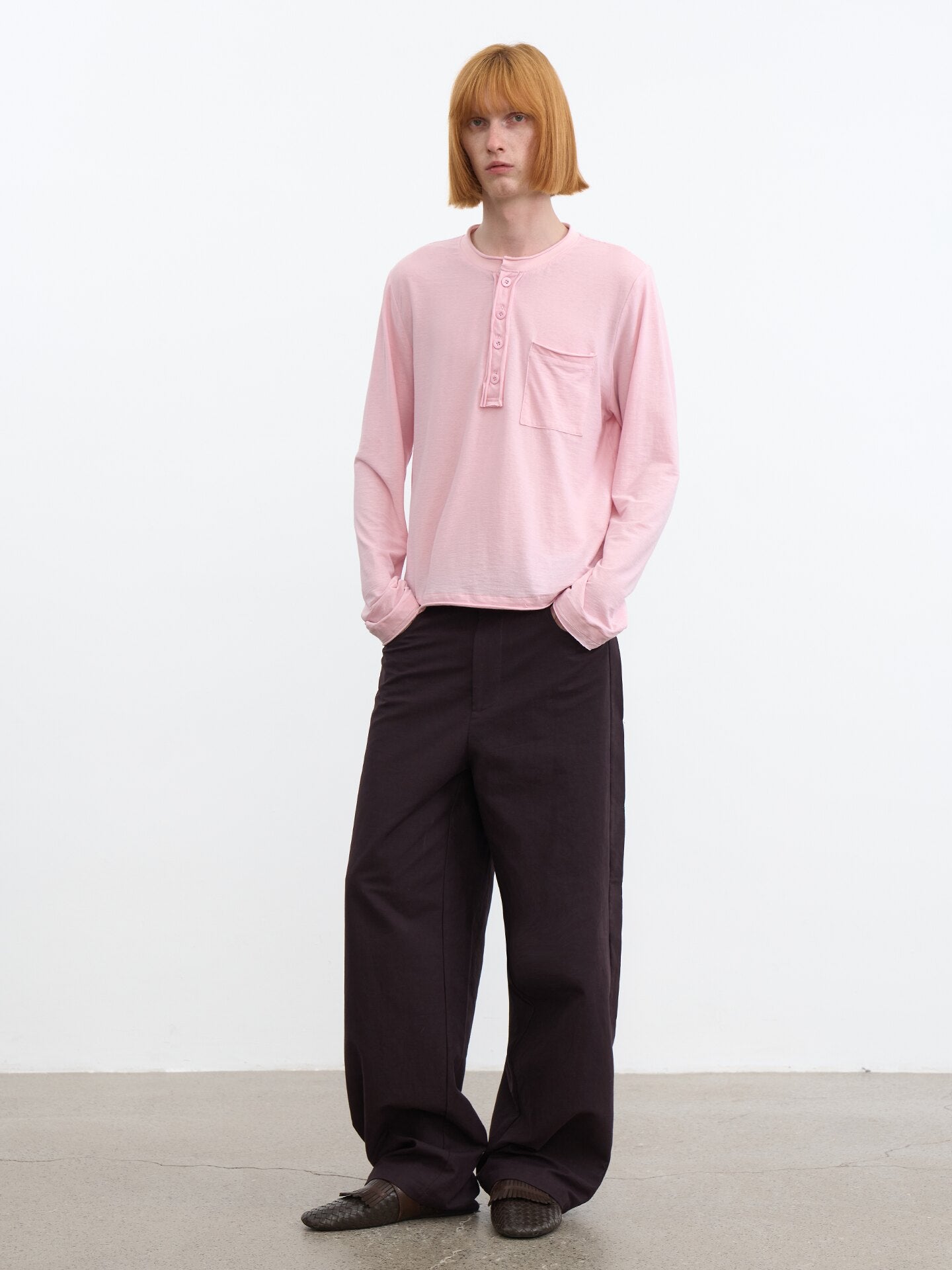 JCAESAR Long Sleeve Henley with Rolled Hem