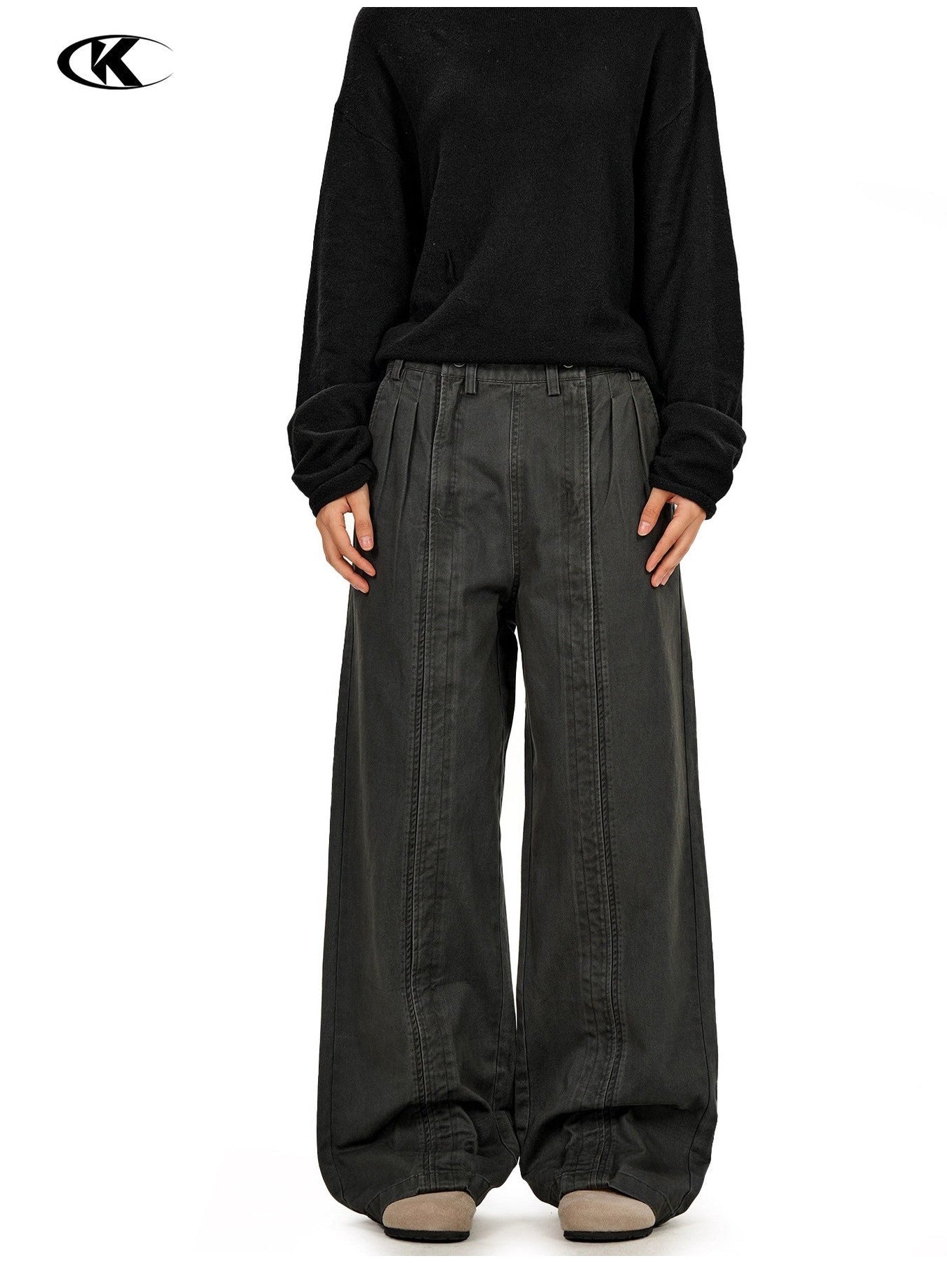 11KN Retro Wide-leg Loose Straight Slacks