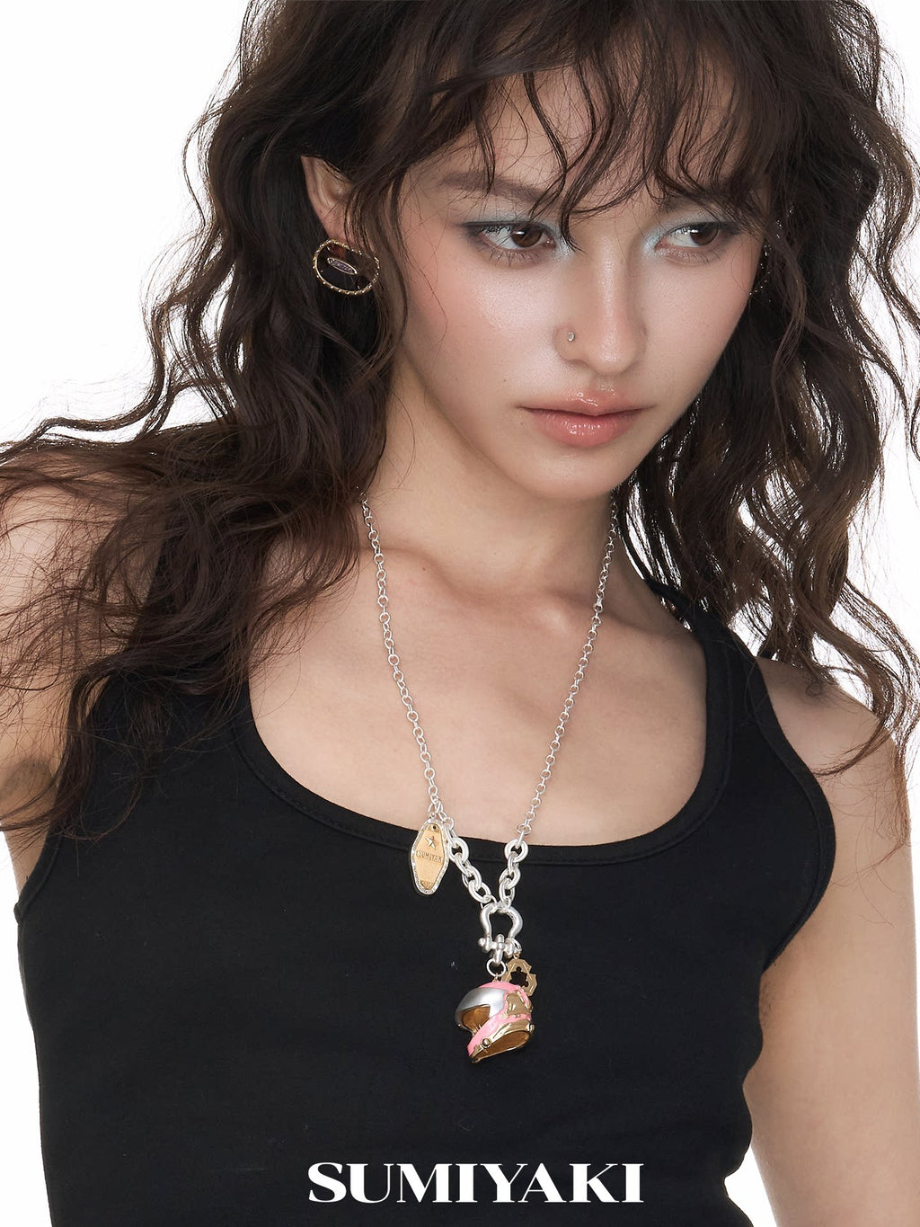 SUMIYAKI Pink Gold-Plated Statement Collarbone Chain Necklace