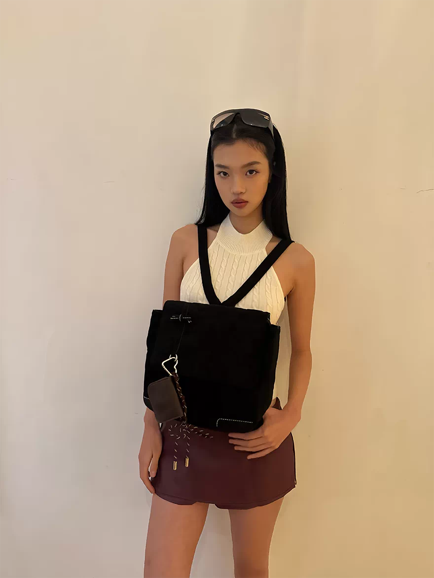 Kloaiio Black Faux Leather Diamond Quilted Zip-Top Backpack