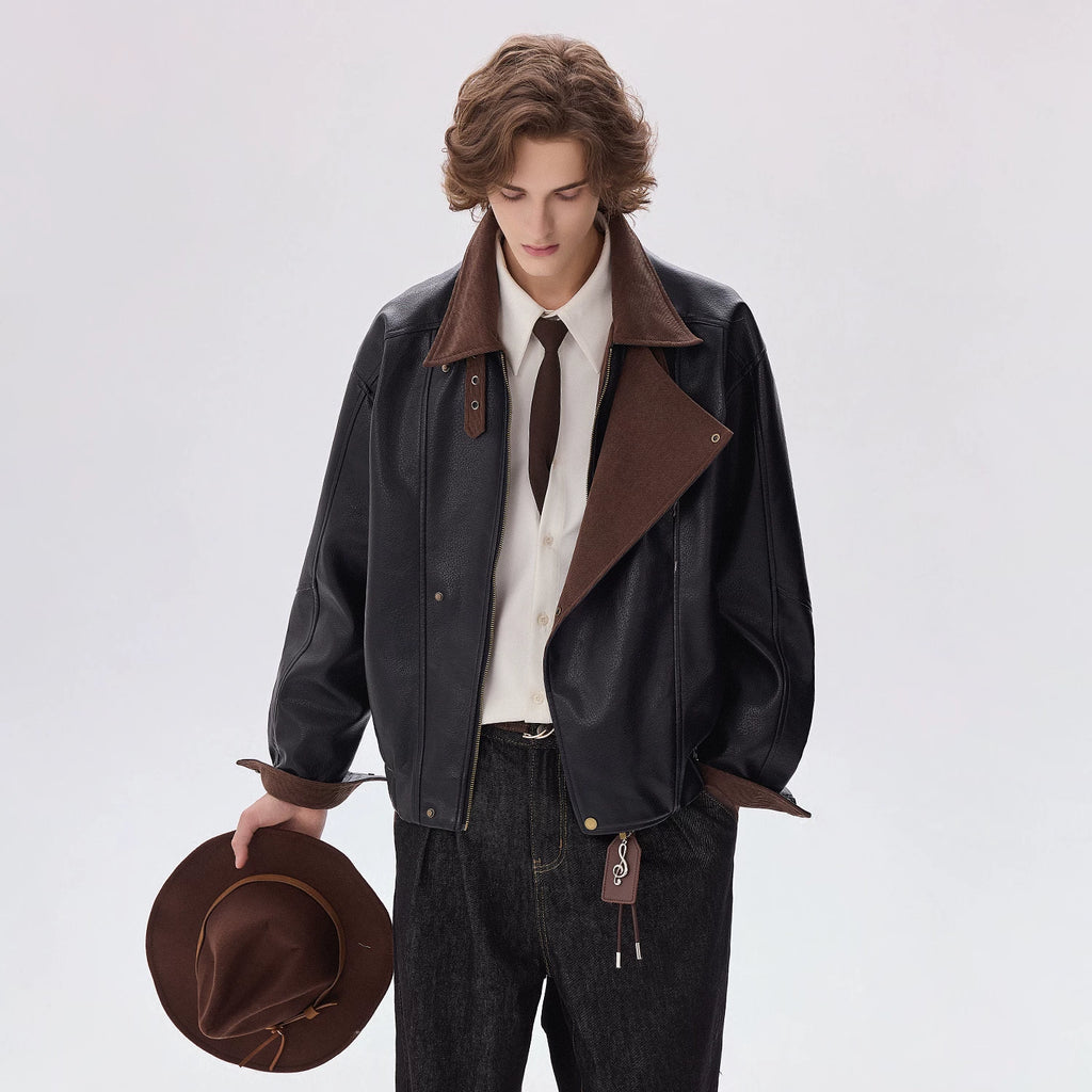 CHOR Asymmetric Zip Loose Fit Moto Jacket