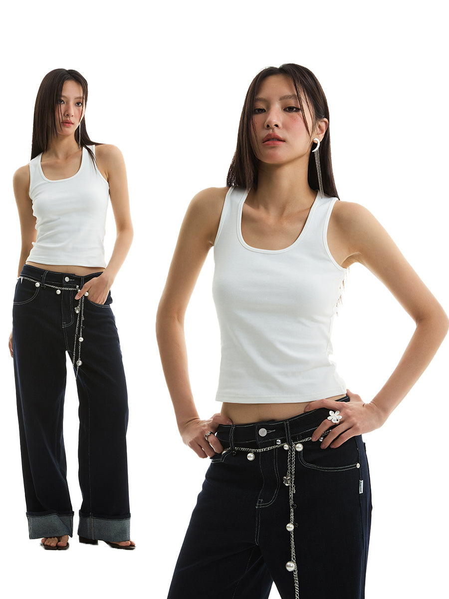 FUNKYFUN Stretch Slim U-neckline Vest