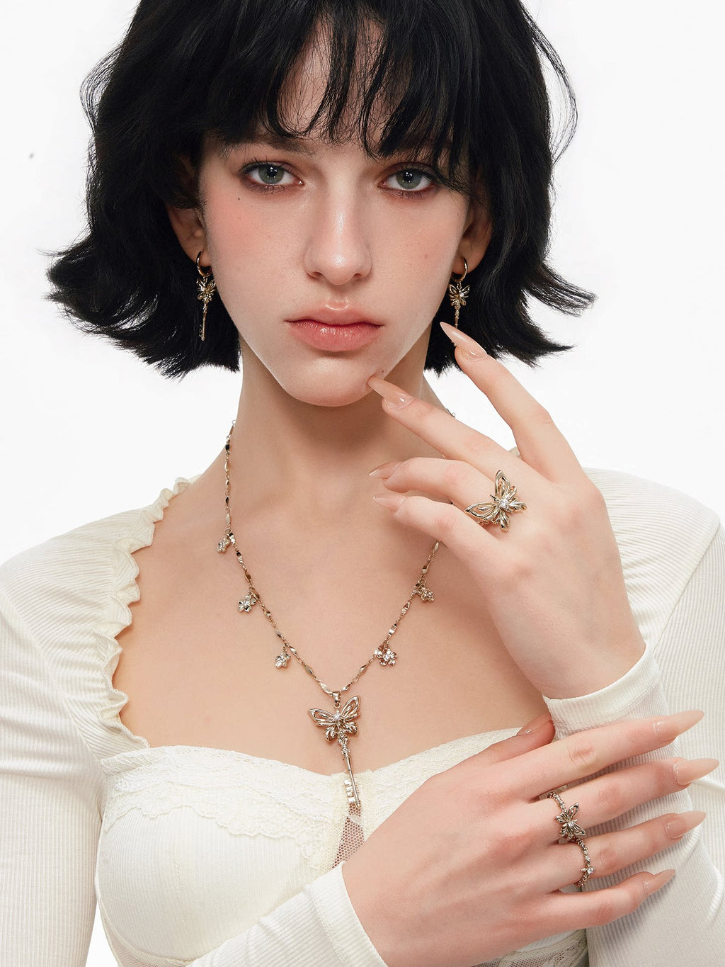 SUMIYAKI Butterfly Key Ring Set - Gold-Plated Adjustable Ring Set