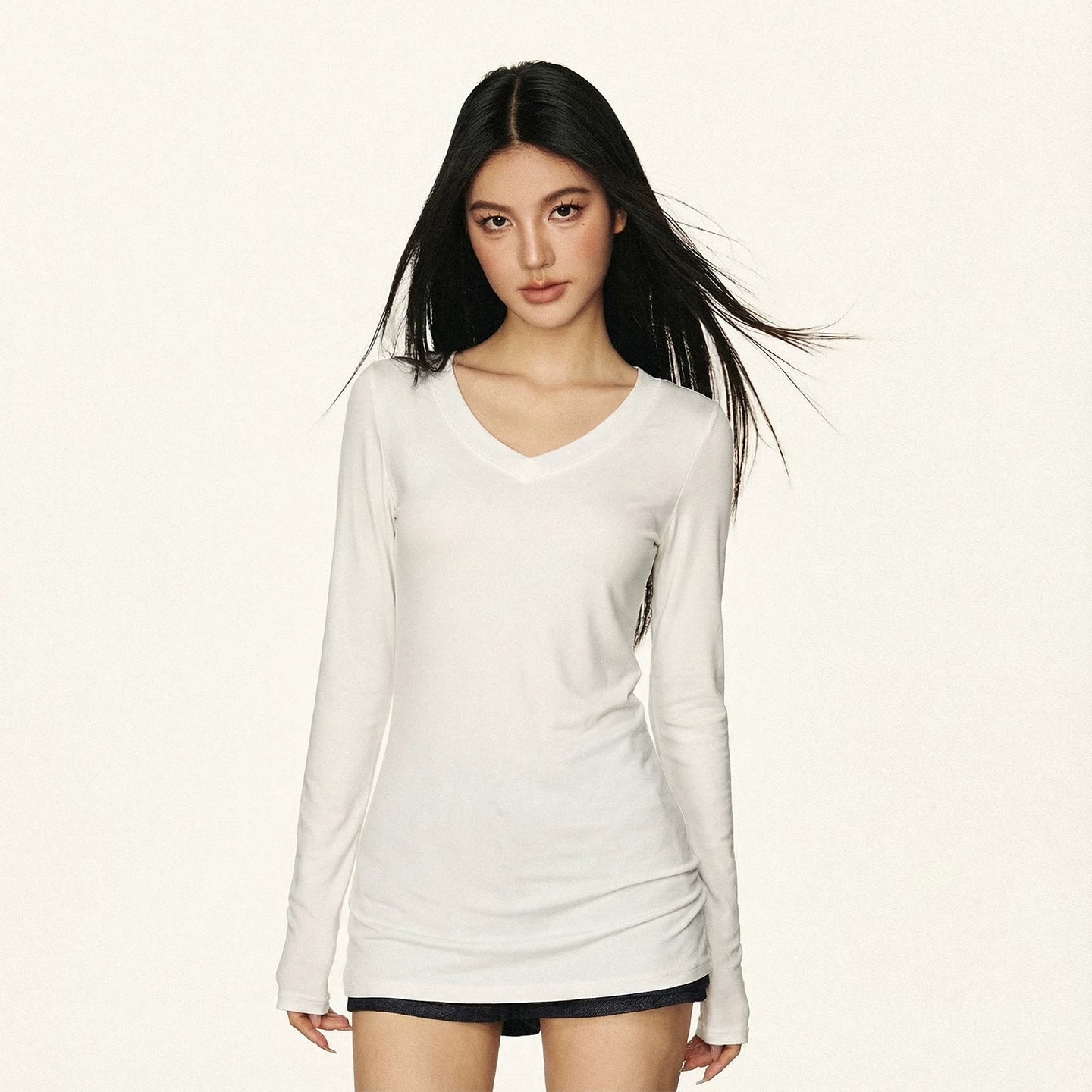 Cherry Melody V-neck Slim Bottom Long Sleeve