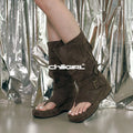 CHILIGIRL Buckle Strap Microfiber Mid-Calf Sandal Boot