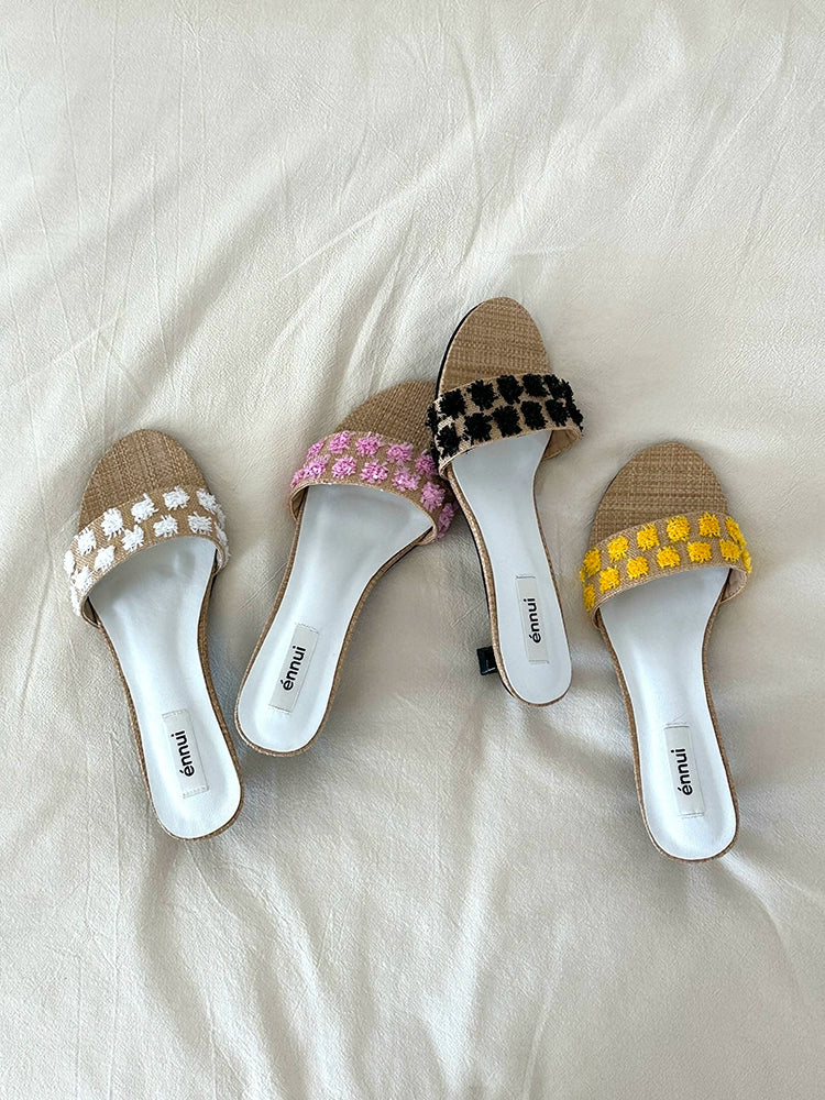 ENNUI Simple and Comfortable One-word Strap Low-heeled Small-heeled Slippers