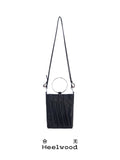 Heelwood Ink Bamboo Faux Leather Pleated Shoulder Bag - Magnetic Snap