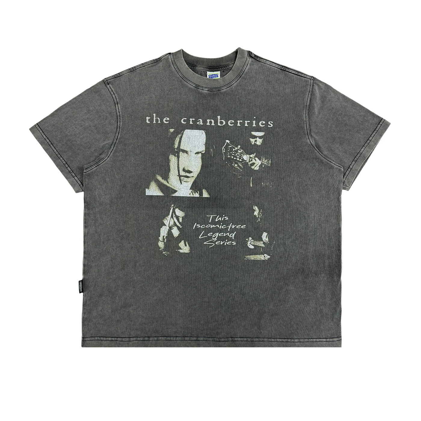 COMICTREE Old Front Shoulder Crew Neck Casual Tee