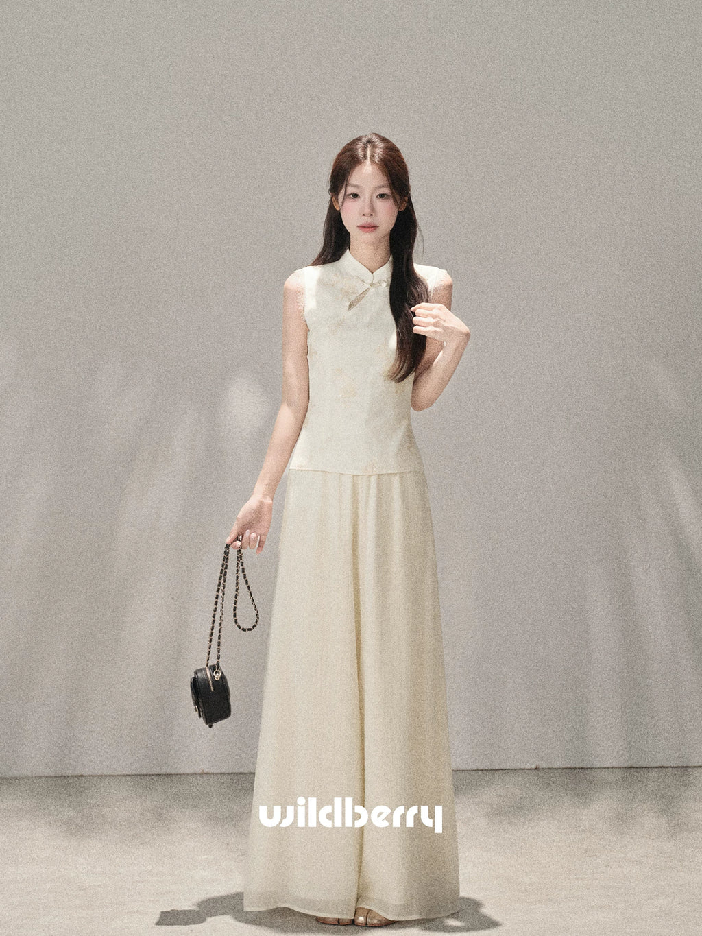 Wildberry Sleeveless Shirt High Waist Straight Chiffon Casual Pants Set