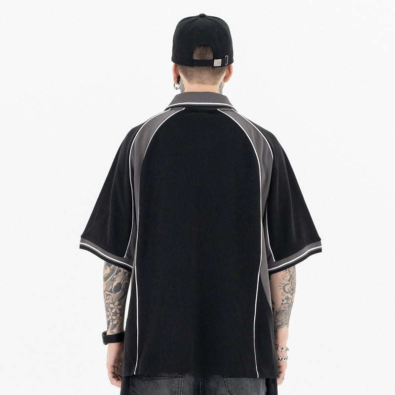 FORGIVNESS Lapel Contrasting Color Splicing Polo Shirt