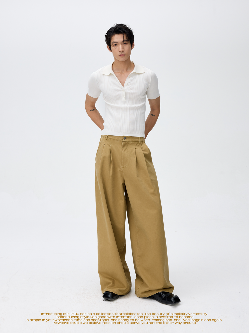 WEAVE Retro Light Coffee Cotton Loose Wide-Leg Casual Pants