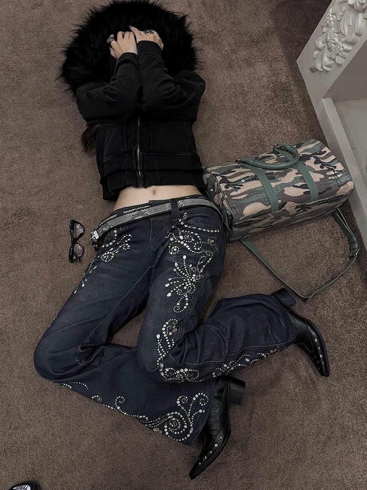 FayChui Floral Print Low-Rise Flared Jeans
