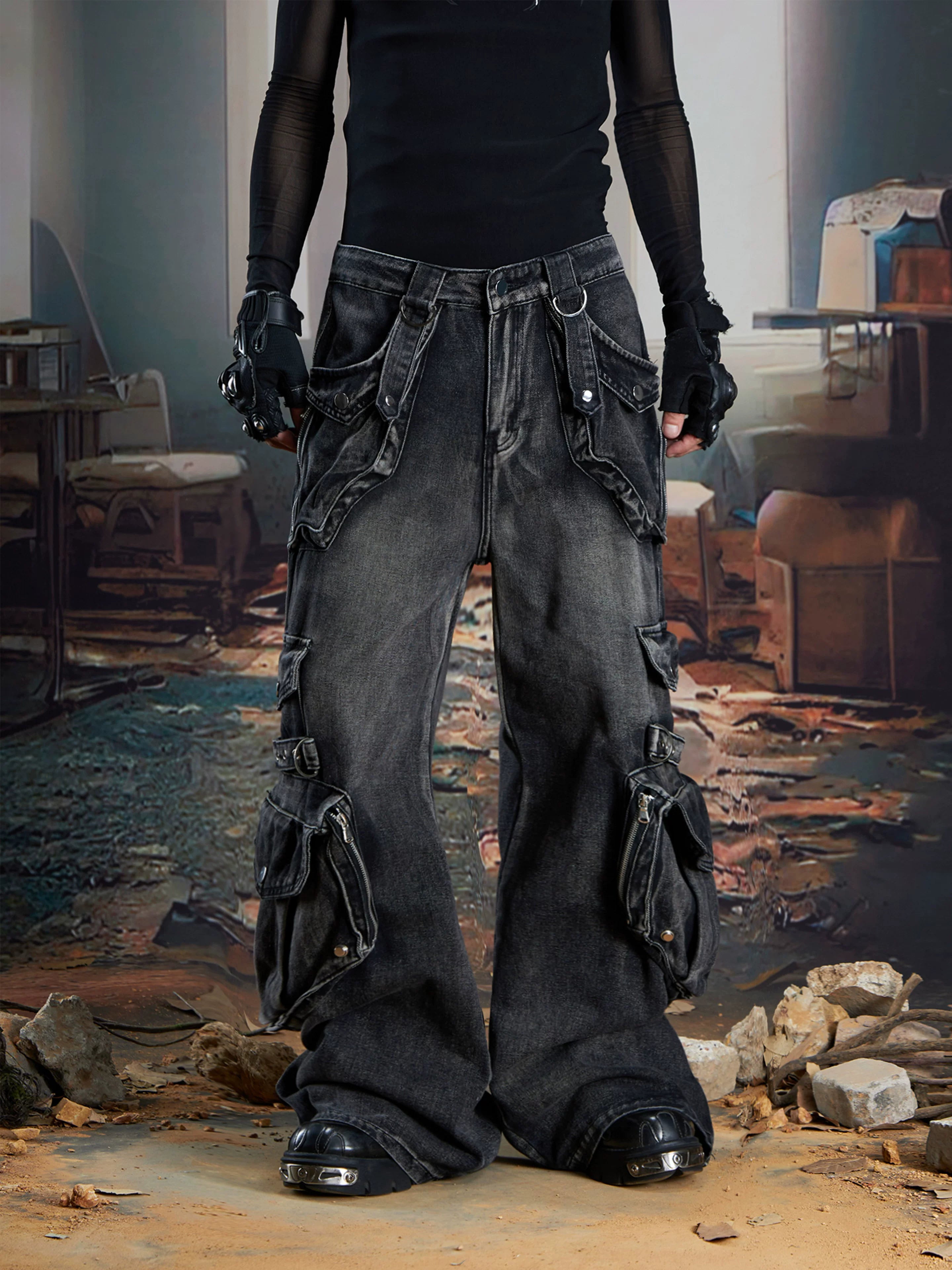 NOMANIAI Heavy Industry Three-dimensional Multi-pocket Deconstruction Splicing Jeans