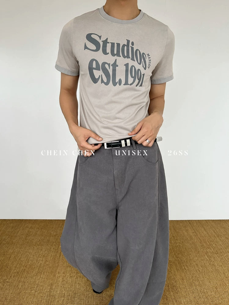 CHEIN CHEN Retro Washed Letter Breathable Fitted Tee