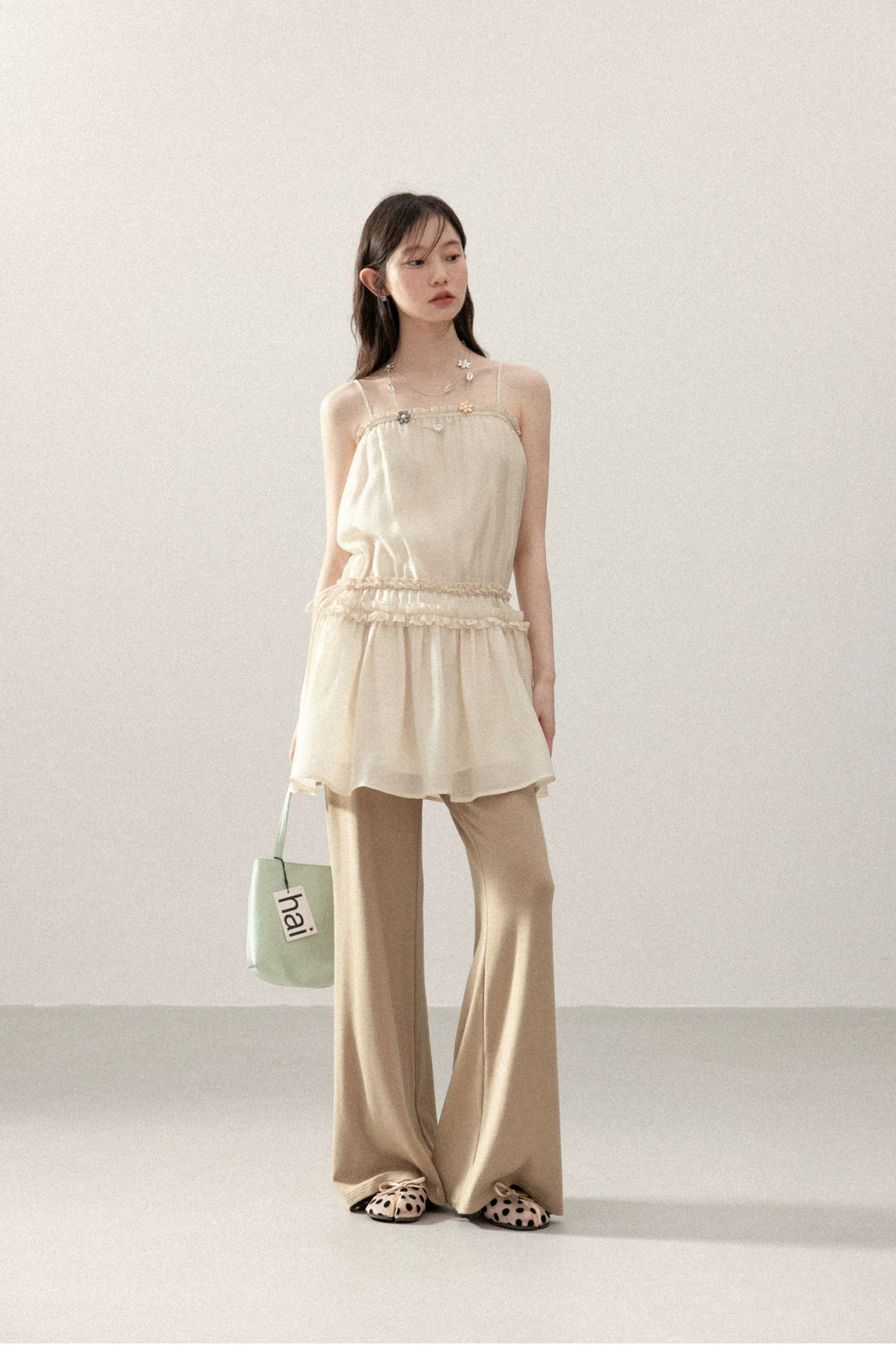 Cantonstory Square Neck Fungus Edge Suspender Dress