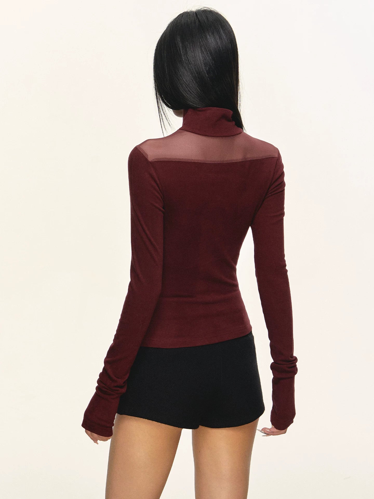 Anna Aneae High Neck Slim Skinny Knitted Bottom Long Sleeves