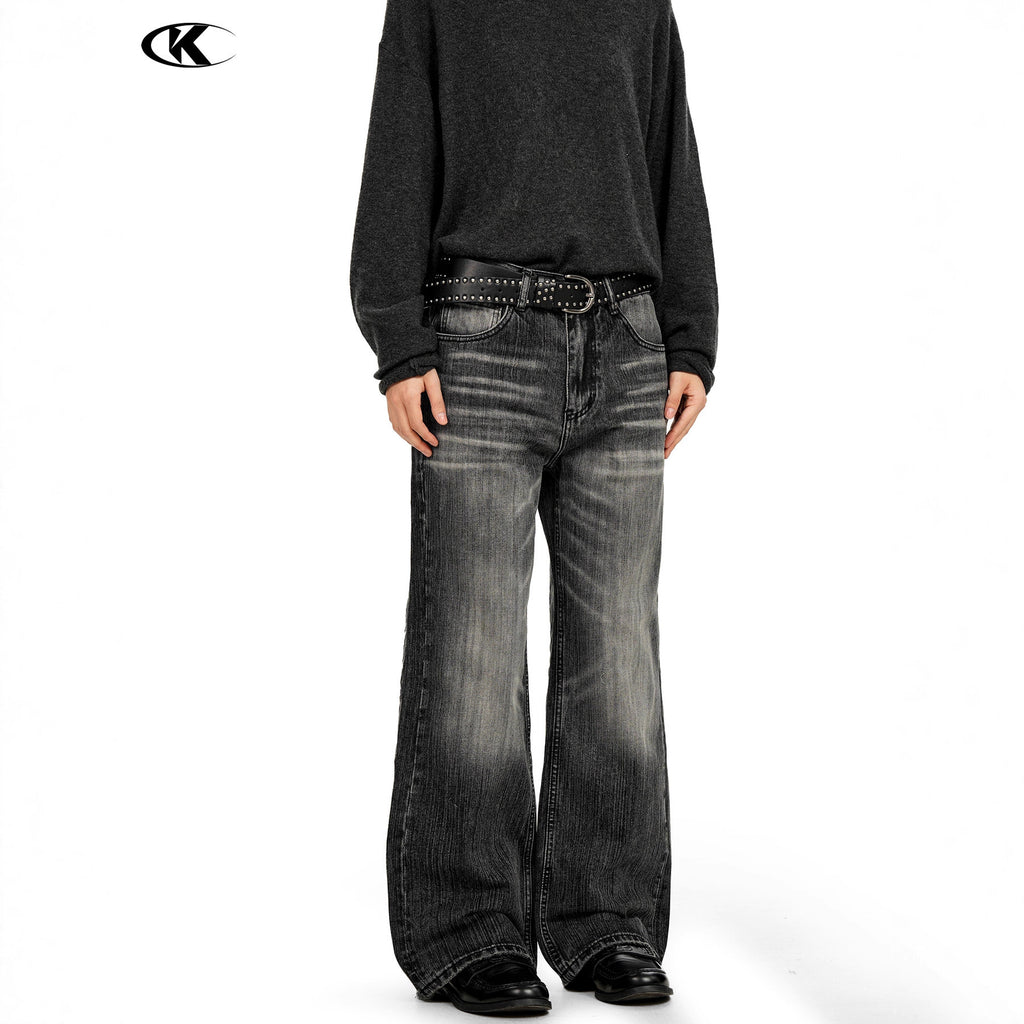 11KN American Washed 3D Whiskering Straight Leg Jeans