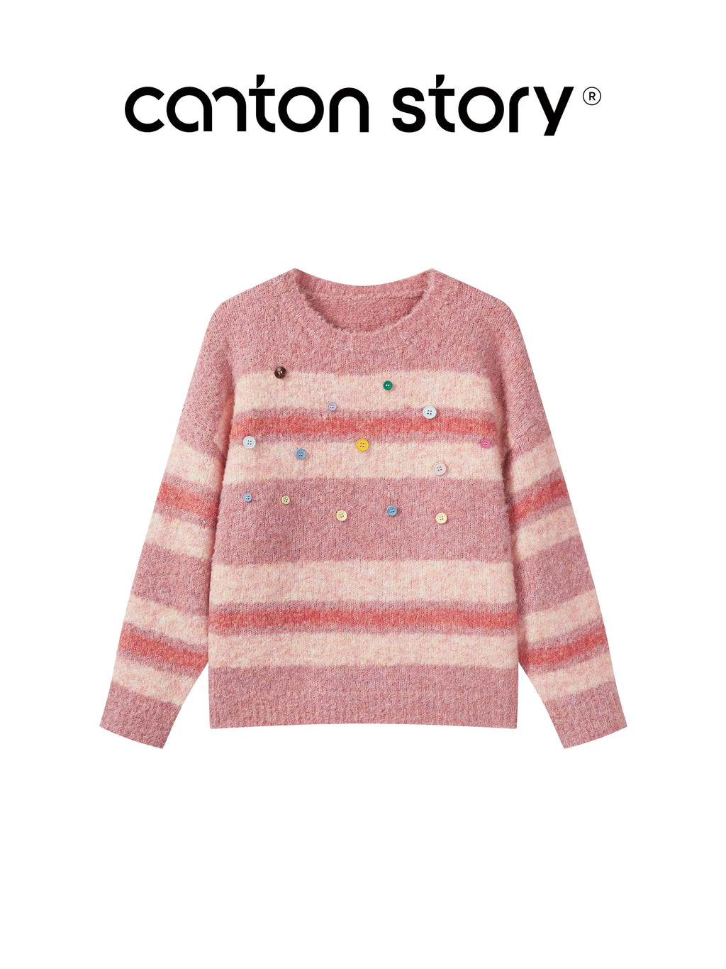 Cantonstory Korean Crew Neck Striped Knitted Sweater
