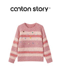 Cantonstory Korean Crew Neck Striped Knitted Sweater