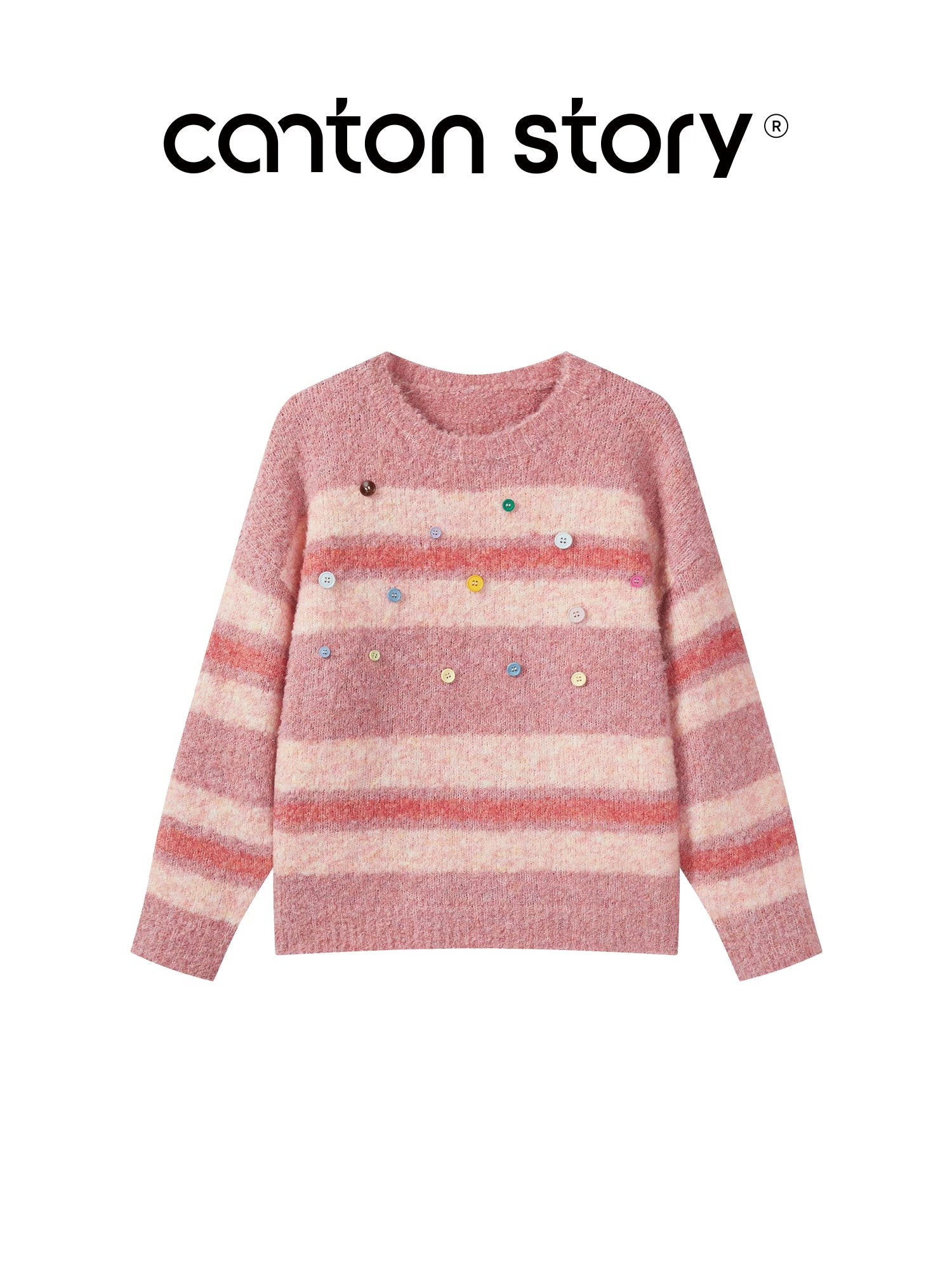 Cantonstory Korean Crew Neck Striped Knitted Sweater