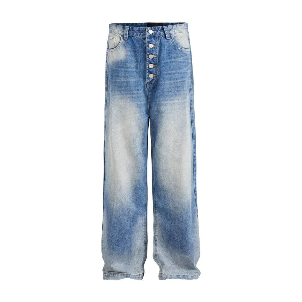 MADEEXTREME washed blue cat whisker embroidered flower Jeans