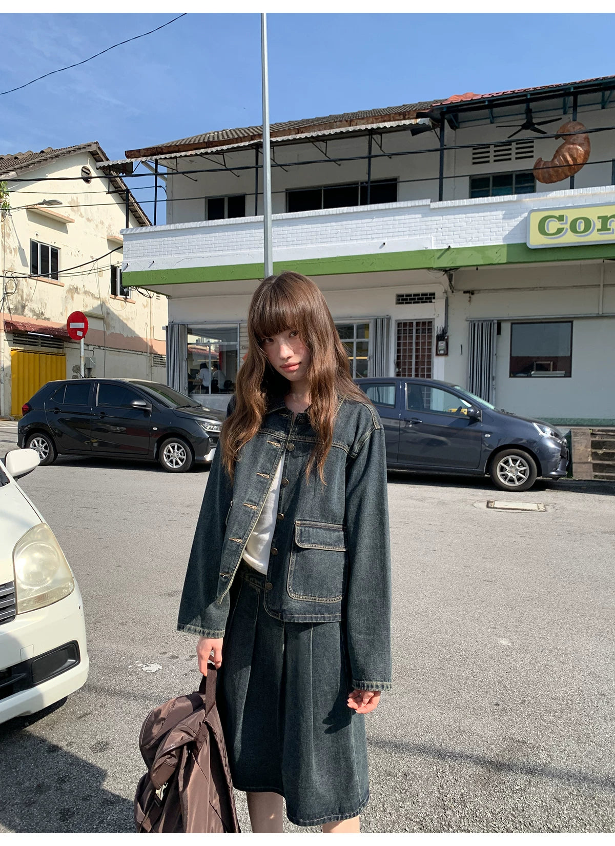 KANO Vintage Denim Jacket Skirt Set