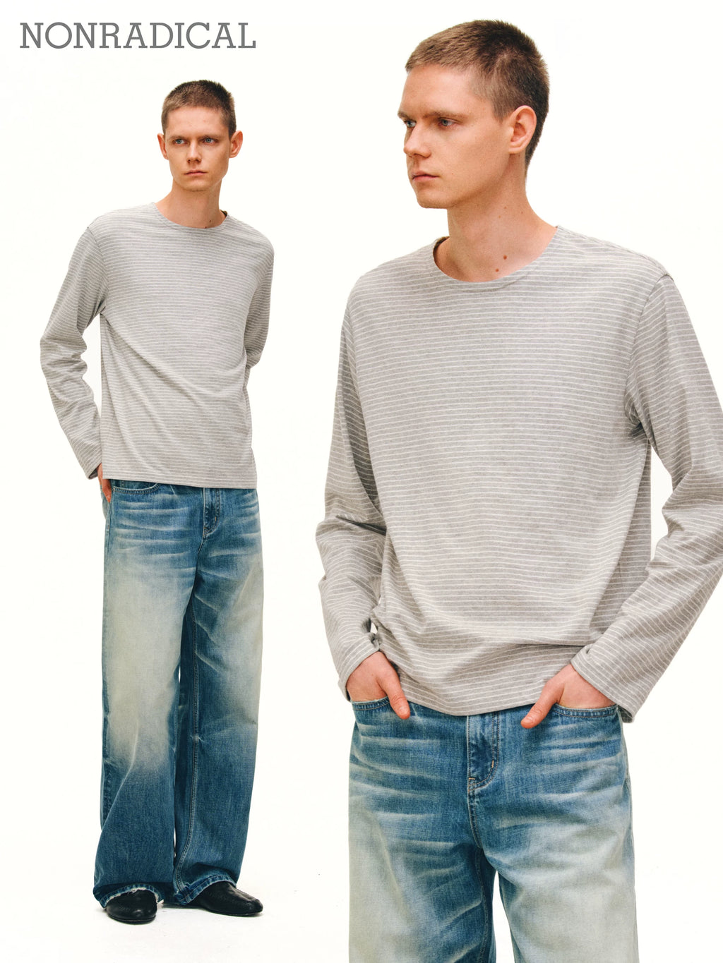 NONRADICAL Woven Stripe Long-Sleeve Breathable Tee