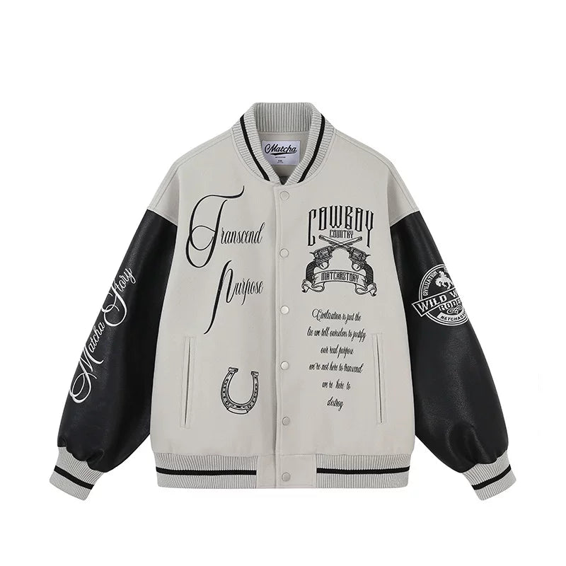 Matcha Story Embroidered Loose Bomber Jacket