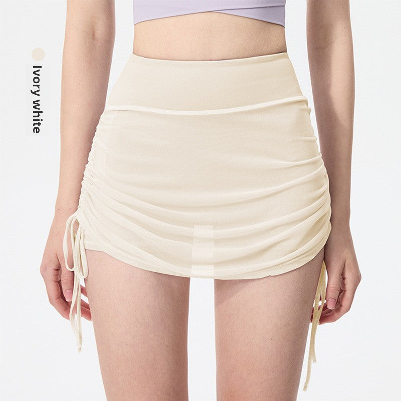 TIANQINGSE Mesh Yarn Drawstring Length Adjustable Sports Skirt